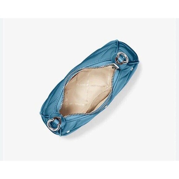 New Michael Kors Cora Extra-Small Quilted Shoulder Bag Mini Zip Pouchette Teal - Picture 4 of 6